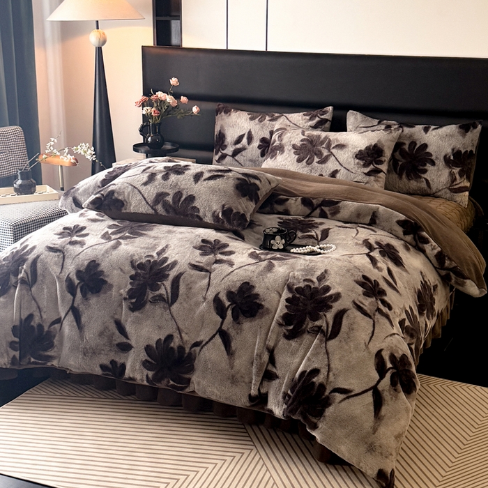 91家纺网 家纺一手货源 找家纺 （总）金盛皇朝家纺 2025新款加厚高克重兔毛牛奶绒美拉德色系床盖单件三件套四件套