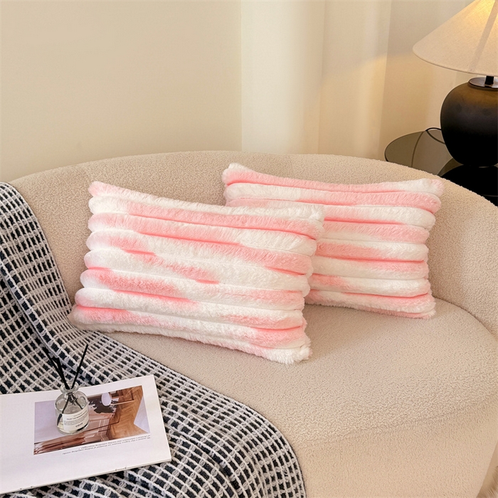 91家纺网 家纺一手货源 找家纺 梦舒羽 2025新款兔毛绒抱枕套法兰绒枕套宿舍枕芯套法莱绒30x50枕头套-抽条 兔毛绒抽条-梦幻樱粉