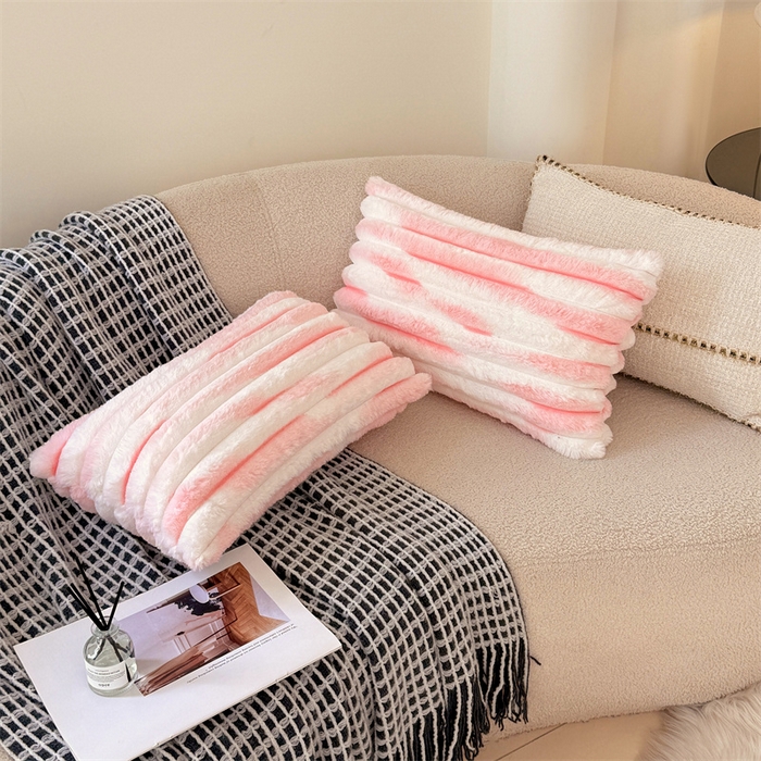 91家纺网 家纺一手货源 找家纺 梦舒羽 2025新款兔毛绒抱枕套法兰绒枕套宿舍枕芯套法莱绒30x50枕头套-抽条 兔毛绒抽条-梦幻樱粉