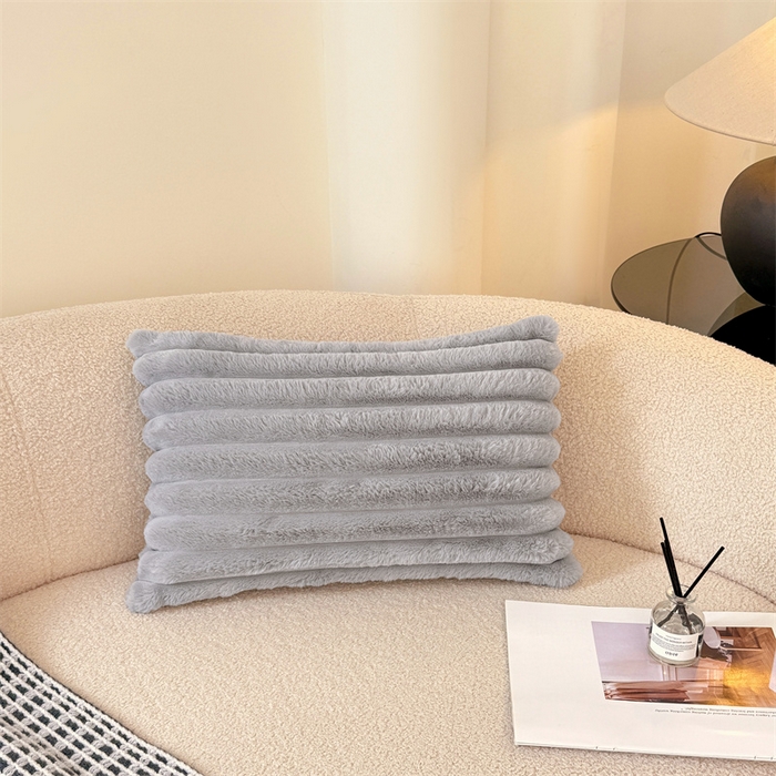 91家纺网 家纺一手货源 找家纺 梦舒羽 2025新款兔毛绒抱枕套法兰绒枕套宿舍枕芯套法莱绒30x50枕头套-抽条 兔毛绒抽条-烟雨灰