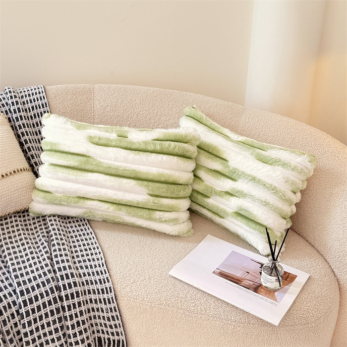 91家纺网 家纺一手货源 找家纺 梦舒羽 2025新款兔毛绒抱枕套法兰绒枕套宿舍枕芯套法莱绒30x50枕头套-抽条 兔毛绒抽条-梦幻果绿