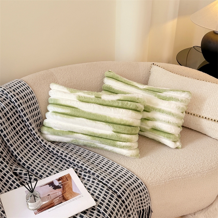 91家纺网 家纺一手货源 找家纺 梦舒羽 2025新款兔毛绒抱枕套法兰绒枕套宿舍枕芯套法莱绒30x50枕头套-抽条 兔毛绒抽条-梦幻果绿