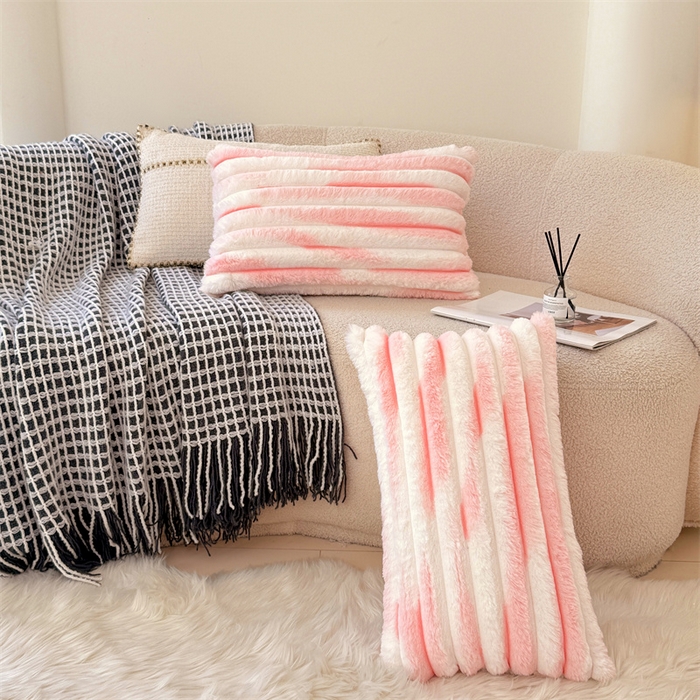 91家纺网 家纺一手货源 找家纺 梦舒羽 2025新款兔毛绒抱枕套法兰绒枕套宿舍枕芯套法莱绒30x50枕头套-抽条 兔毛绒抽条-梦幻樱粉