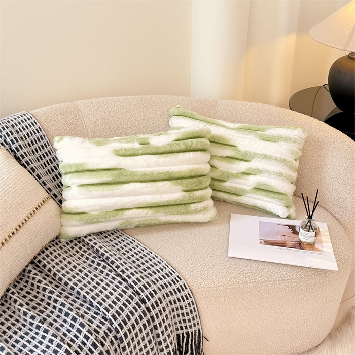 91家纺网 家纺一手货源 找家纺 梦舒羽 2025新款兔毛绒抱枕套法兰绒枕套宿舍枕芯套法莱绒30x50枕头套-抽条 兔毛绒抽条-梦幻果绿