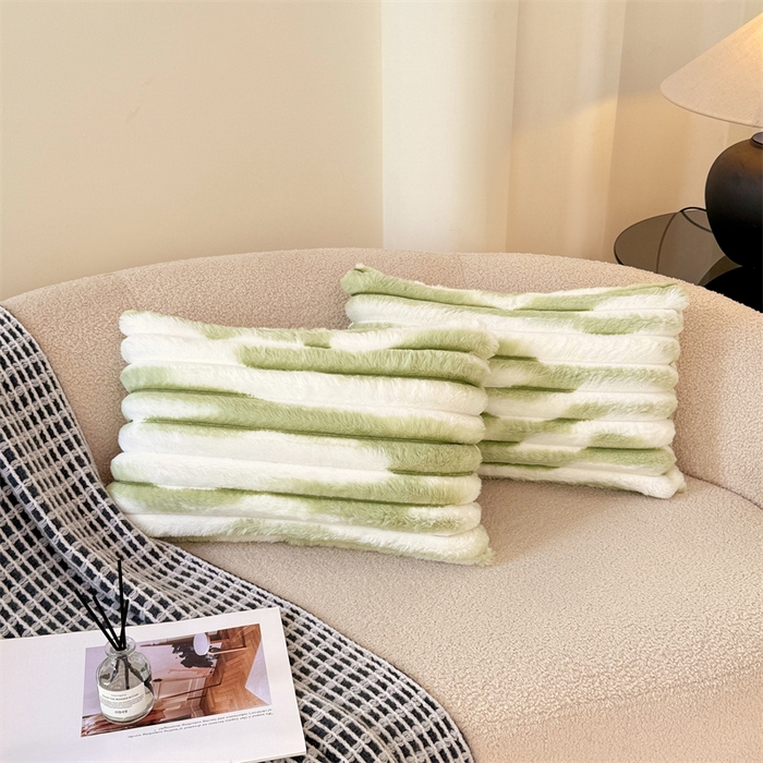 91家纺网 家纺一手货源 找家纺 梦舒羽 2025新款兔毛绒抱枕套法兰绒枕套宿舍枕芯套法莱绒30x50枕头套-抽条 兔毛绒抽条-梦幻果绿