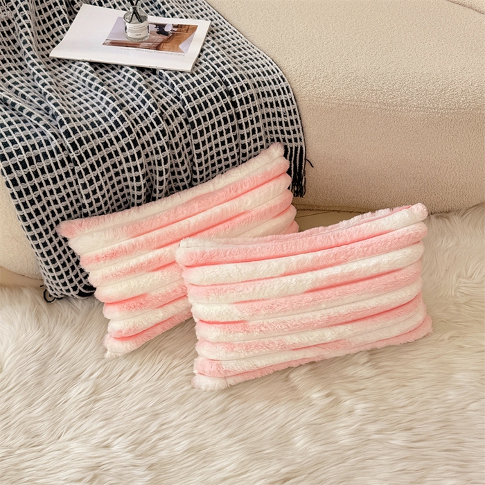 91家纺网 家纺一手货源 找家纺 梦舒羽 2025新款兔毛绒抱枕套法兰绒枕套宿舍枕芯套法莱绒30x50枕头套-抽条 兔毛绒抽条-梦幻樱粉