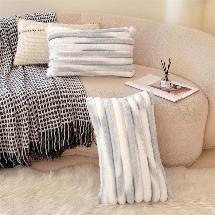 91家纺网 家纺一手货源 找家纺 梦舒羽 2025新款兔毛绒抱枕套法兰绒枕套宿舍枕芯套法莱绒30x50枕头套-抽条 兔毛绒抽条-梦幻浅灰