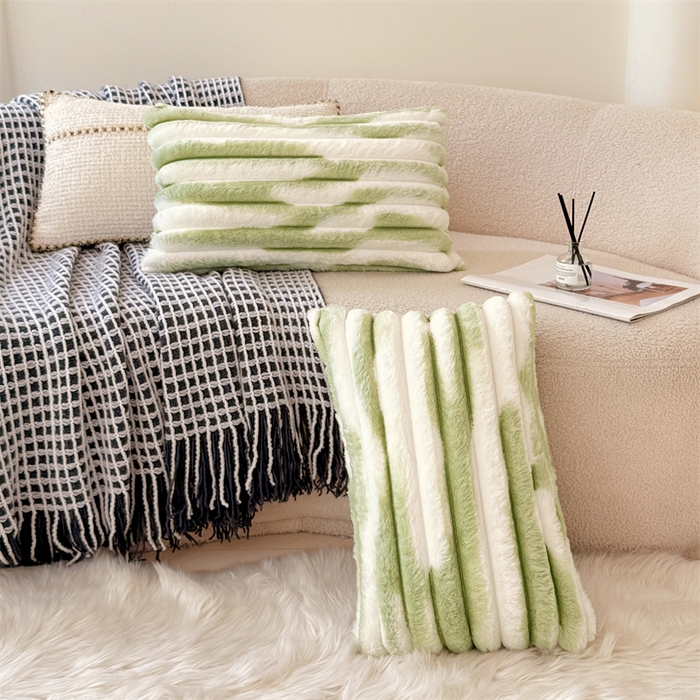 91家纺网 家纺一手货源 找家纺 梦舒羽 2025新款兔毛绒抱枕套法兰绒枕套宿舍枕芯套法莱绒30x50枕头套-抽条 兔毛绒抽条-梦幻果绿