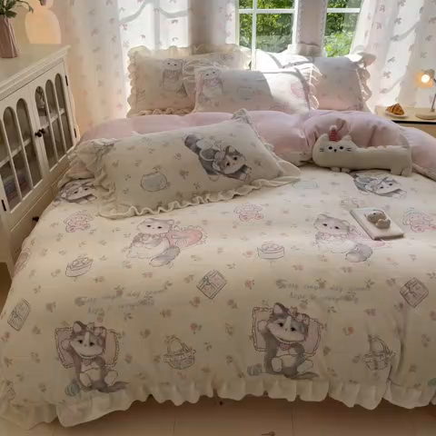 91家纺网 家纺一手货源 找家纺 （总）慕澄家居 2025新款花边款牛奶绒印花四件套