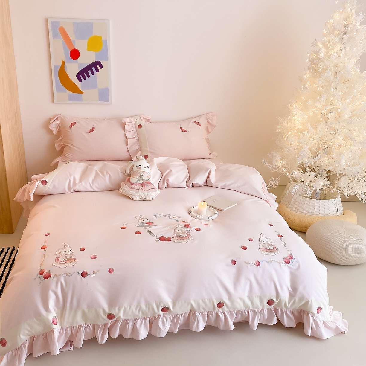 91家纺网 家纺一手货源 找家纺 （总）MIU缪家居 2025新款100支全棉磨毛四件套-草莓多多（控价368）