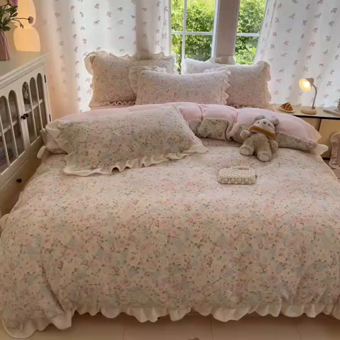 91家纺网 家纺一手货源 找家纺 慕澄家居 2025新款花边款牛奶绒印花四件套 花边款-繁花