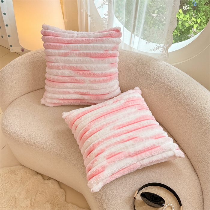 91家纺网 家纺一手货源 找家纺 梦舒羽 2025新款兔毛绒抱枕套法兰绒枕套宿舍枕芯套法莱绒枕头套-抽条 兔毛绒抽条-梦幻樱粉