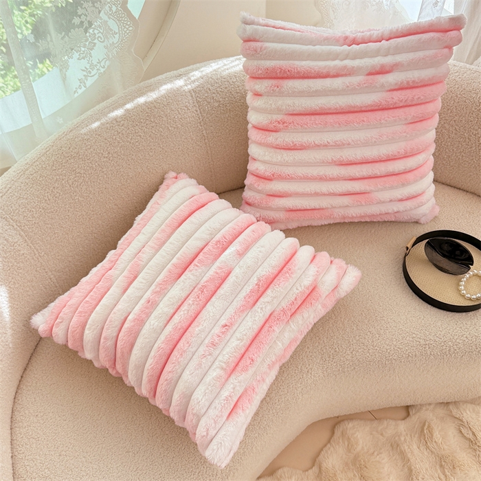 91家纺网 家纺一手货源 找家纺 梦舒羽 2025新款兔毛绒抱枕套法兰绒枕套宿舍枕芯套法莱绒枕头套-抽条 兔毛绒抽条-梦幻樱粉