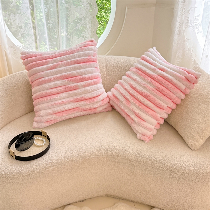 91家纺网 家纺一手货源 找家纺 梦舒羽 2025新款兔毛绒抱枕套法兰绒枕套宿舍枕芯套法莱绒枕头套-抽条 兔毛绒抽条-梦幻樱粉