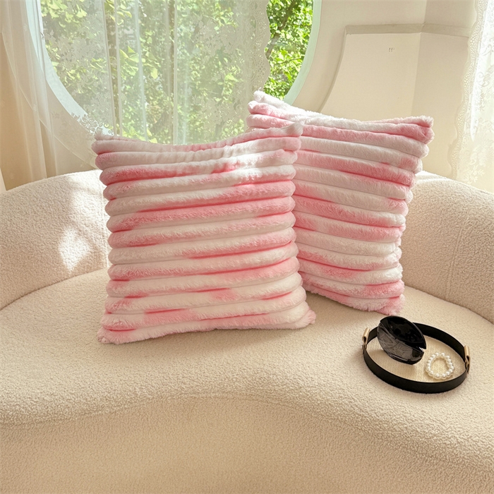 91家纺网 家纺一手货源 找家纺 梦舒羽 2025新款兔毛绒抱枕套法兰绒枕套宿舍枕芯套法莱绒枕头套-抽条 兔毛绒抽条-梦幻樱粉