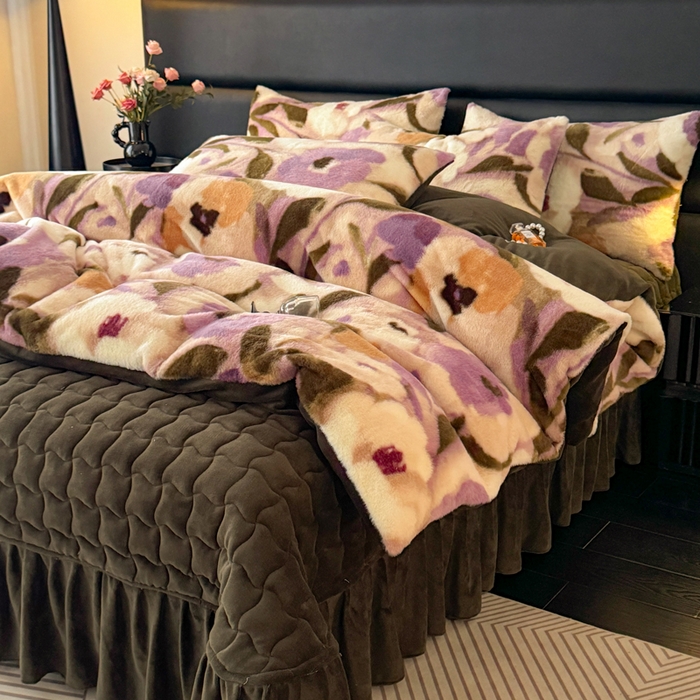 91家纺网 家纺一手货源 找家纺 （总）金盛皇朝家纺 2025新款加厚高克重兔毛牛奶绒美拉德色系床盖单件三件套四件套