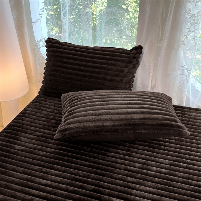 梦舒羽 2025新款兔毛绒枕套宿舍枕芯套单人48x74cm法兰绒法莱绒枕头套-抽条 兔毛绒抽条-咖啡色