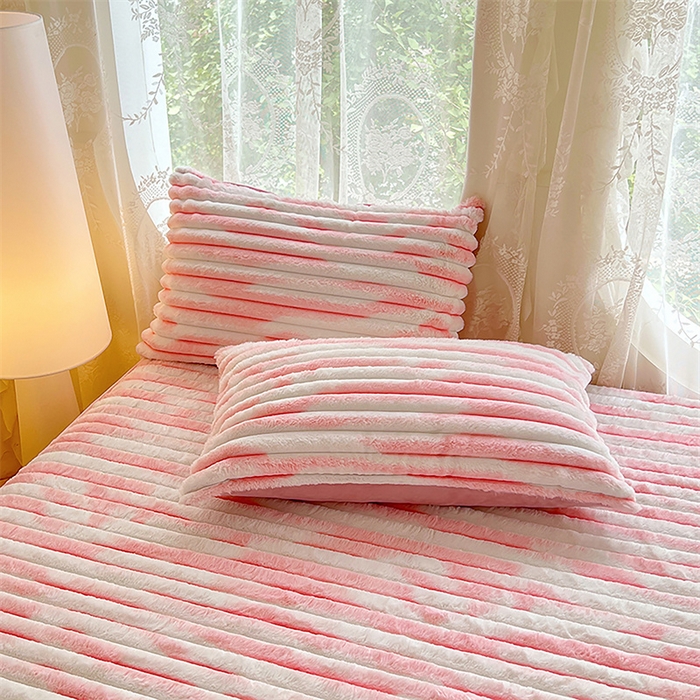 梦舒羽 2025新款兔毛绒枕套宿舍枕芯套单人48x74cm法兰绒法莱绒枕头套-抽条 兔毛绒抽条-梦幻樱粉