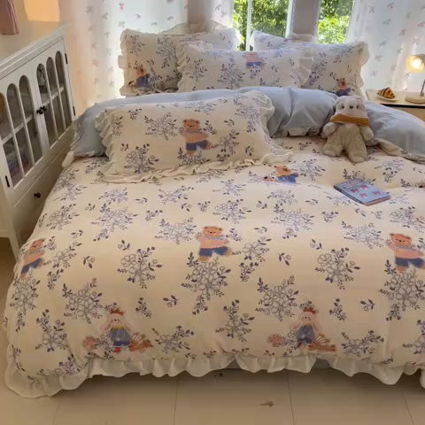 91家纺网 家纺一手货源 找家纺 慕澄家居 2025新款花边款牛奶绒印花四件套 花边款-小美好