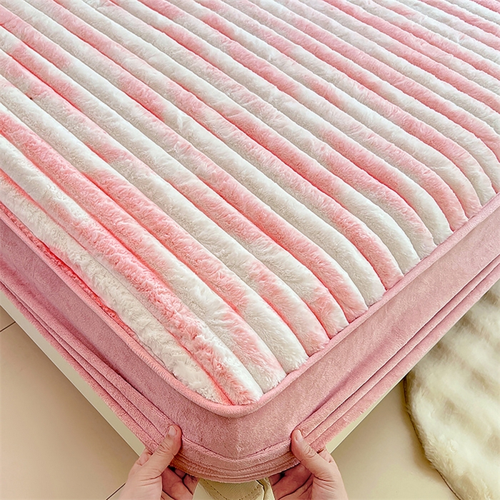 （总）梦舒羽 2025新款兔毛绒床笠床垫法兰绒保护套牛奶绒席梦思法莱绒床垫套-抽条
