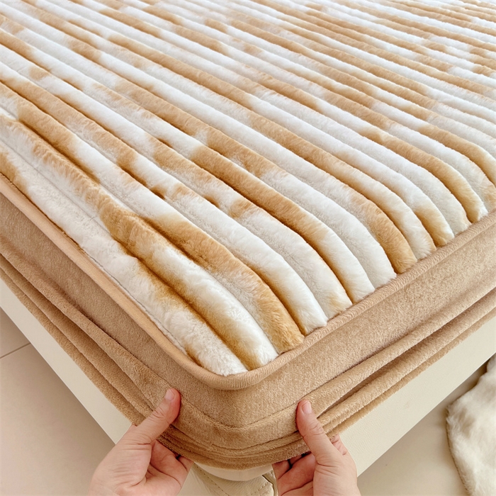 梦舒羽 2025新款兔毛绒床笠床垫法兰绒保护套牛奶绒席梦思法莱绒床垫套-抽条 兔毛绒抽条-梦幻奶咖
