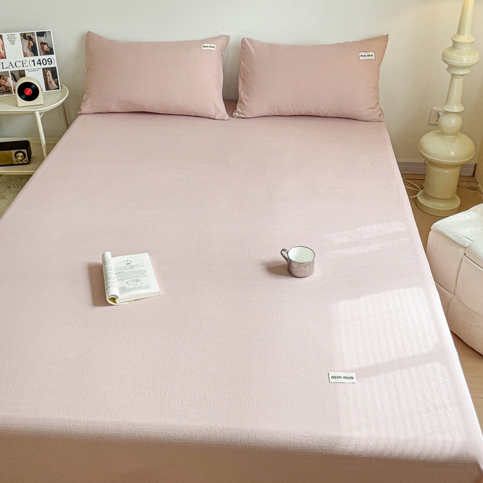 91家纺网 家纺一手货源 找家纺 澜妃 2025新款云感提花双层纱单床单  红灰泡泡