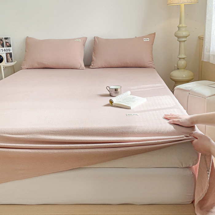 91家纺网 家纺一手货源 找家纺 澜妃 2025新款云感提花双层纱单床单  红灰泡泡