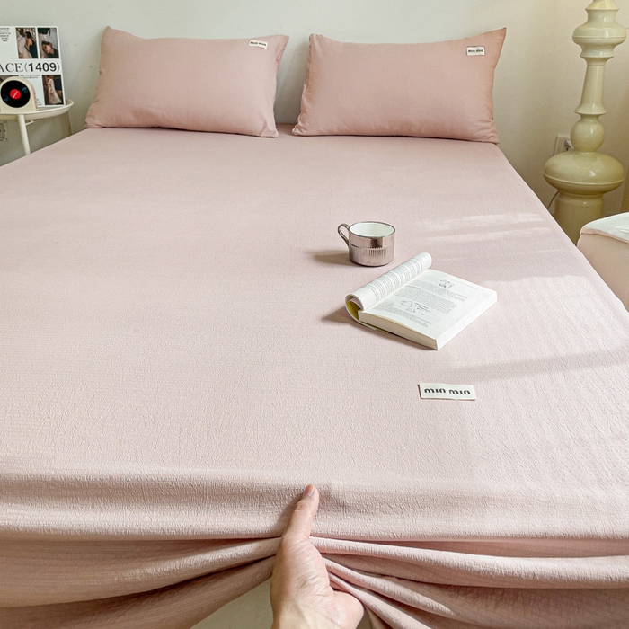 91家纺网 家纺一手货源 找家纺 澜妃 2025新款云感提花双层纱单床单  红灰泡泡