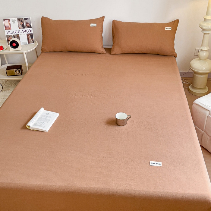 91家纺网 家纺一手货源 找家纺 澜妃 2025新款云感提花双层纱单床单  红棕泡泡