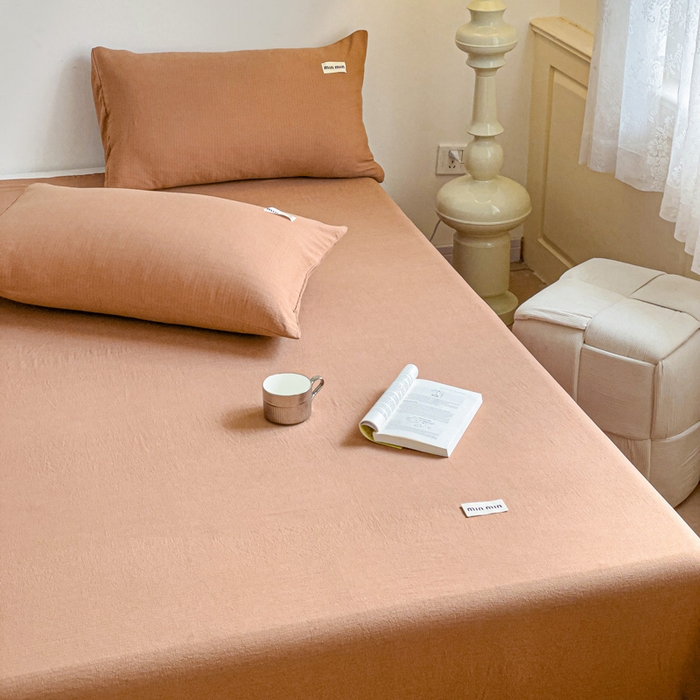 91家纺网 家纺一手货源 找家纺 澜妃 2025新款云感提花双层纱单床单  红棕泡泡