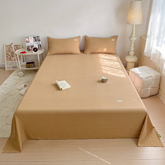 91家纺网 家纺一手货源 找家纺 澜妃 2025新款云感提花双层纱单床单  黄驼泡泡