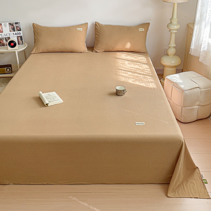 91家纺网 家纺一手货源 找家纺 澜妃 2025新款云感提花双层纱单床单  黄驼泡泡