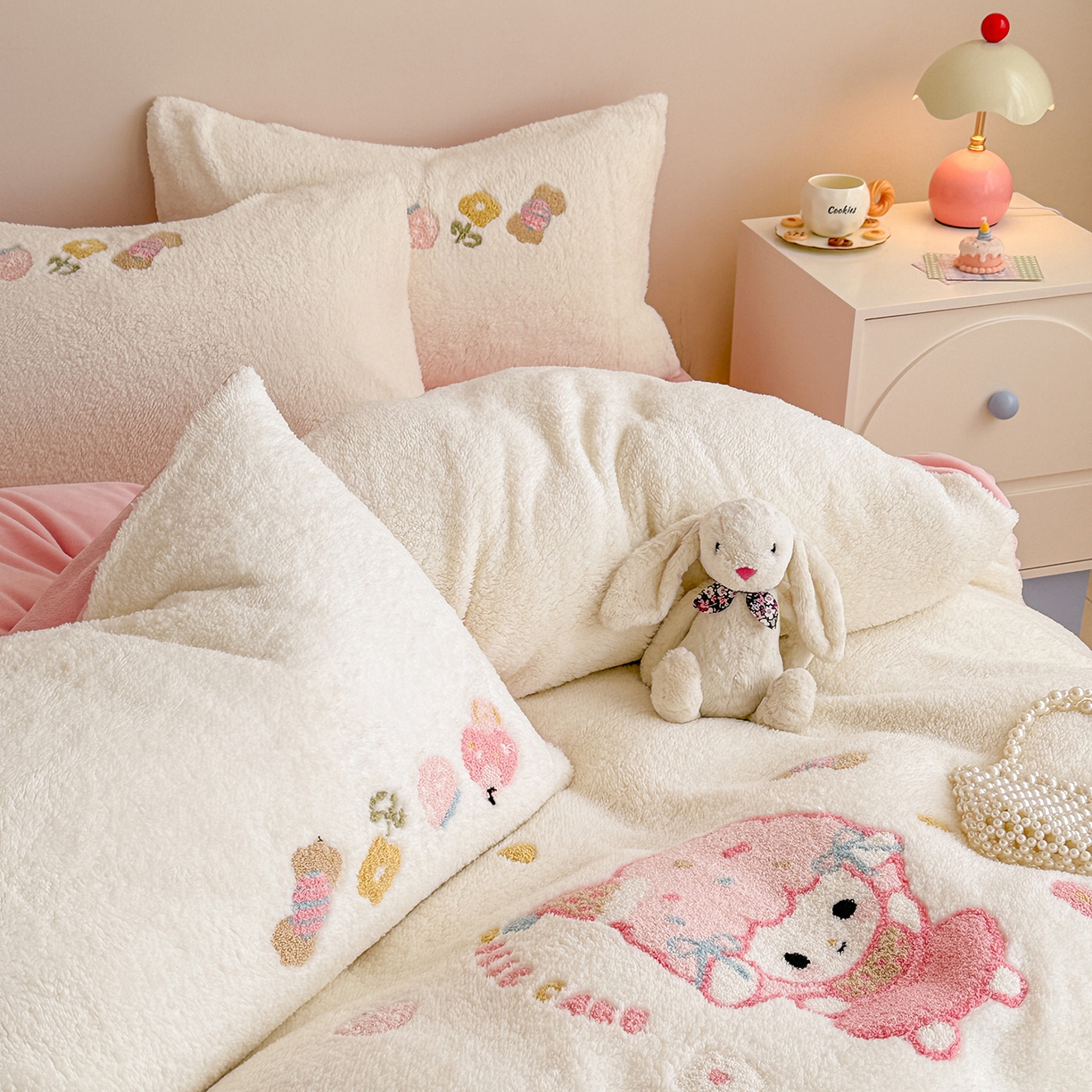 91家纺网 家纺一手货源 找家纺 典曼家纺 2025新款A类羊羔绒刺绣四件套系列 可爱童梦