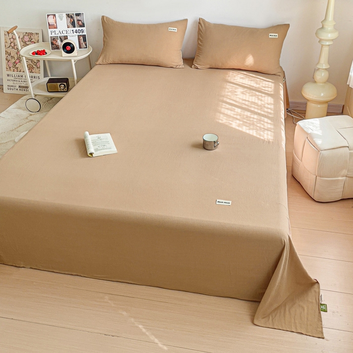 91家纺网 家纺一手货源 找家纺 澜妃 2025新款云感提花双层纱单床单  黄驼泡泡