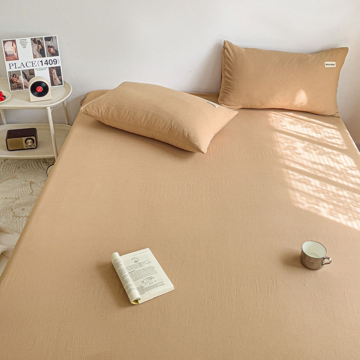 91家纺网 家纺一手货源 找家纺 澜妃 2025新款云感提花双层纱单床单  黄驼泡泡