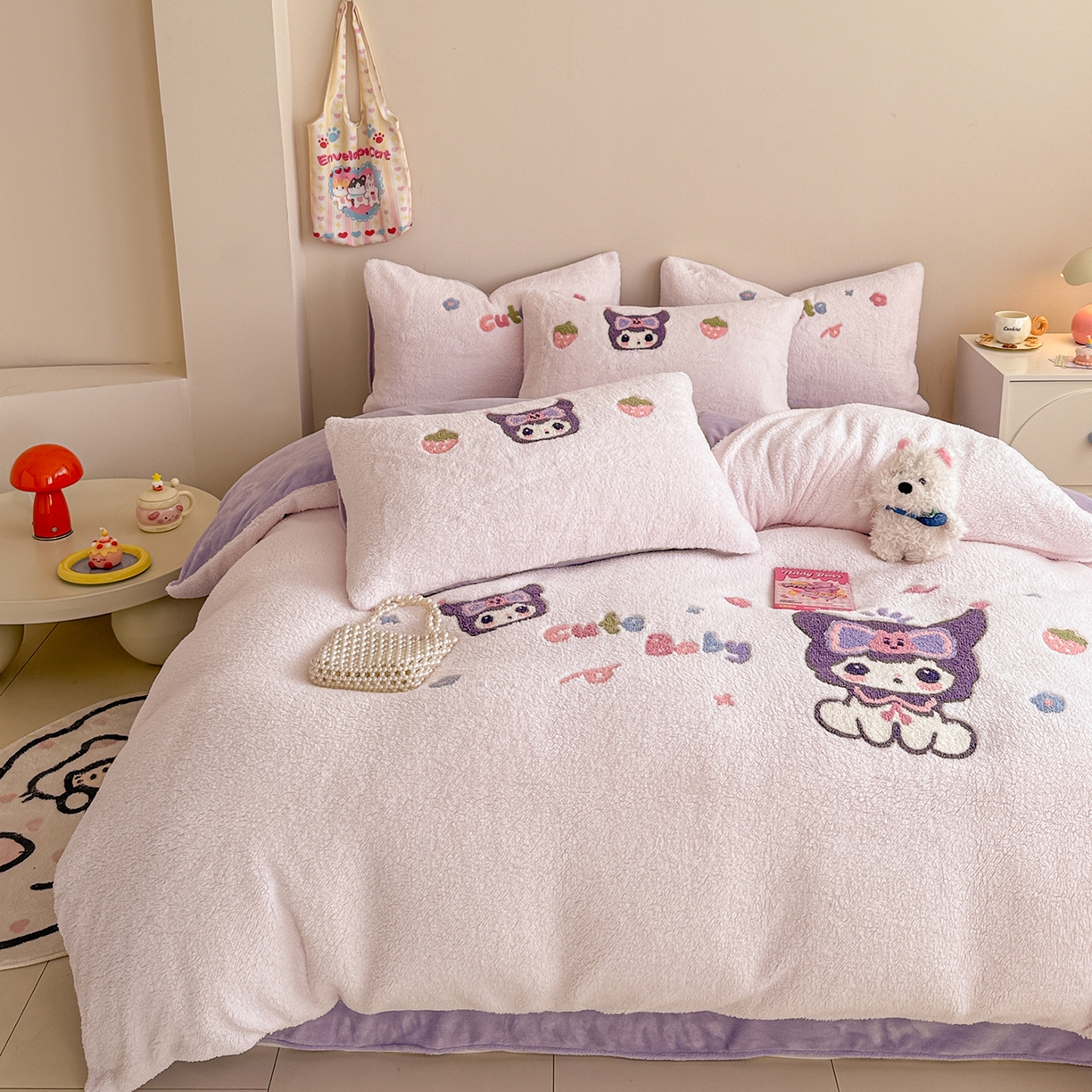 91家纺网 家纺一手货源 找家纺 典曼家纺 2025新款A类羊羔绒刺绣四件套系列 甜心宝贝