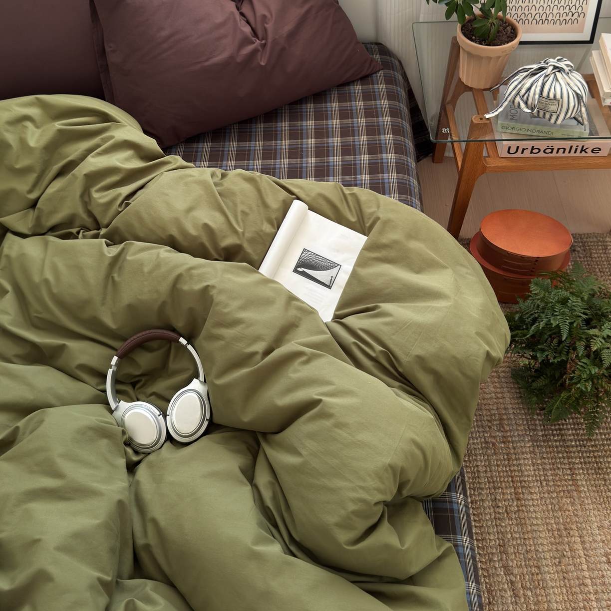 91家纺网 家纺一手货源 找家纺 （总）玖弘家居 2025新款纯色被套格子单混搭四件套