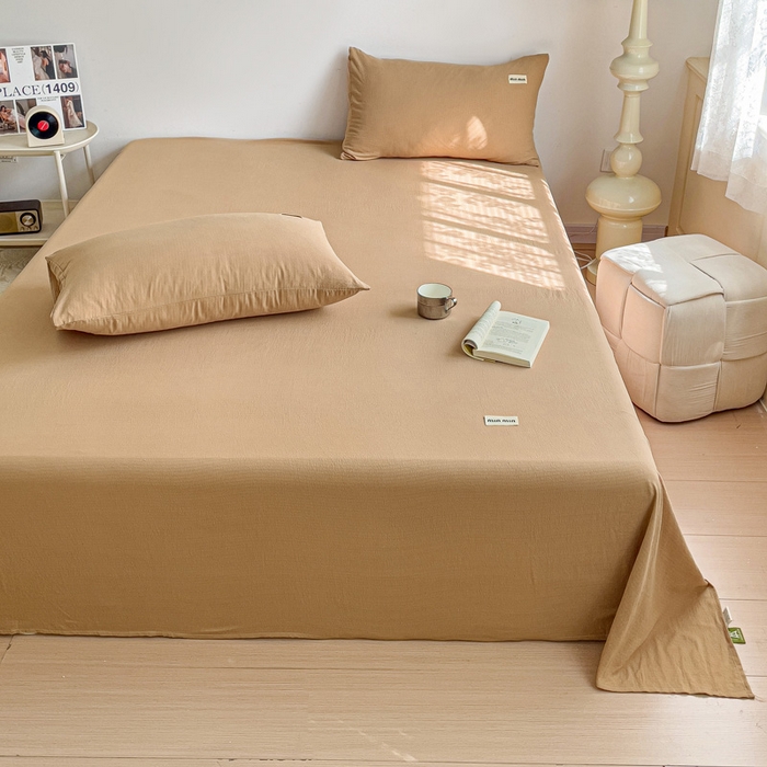 91家纺网 家纺一手货源 找家纺 澜妃 2025新款云感提花双层纱单床单  黄驼泡泡