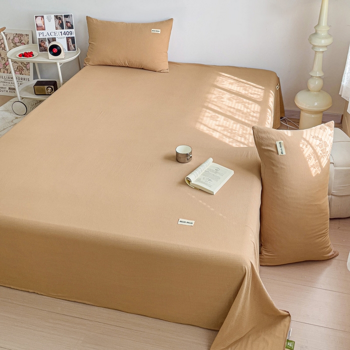 91家纺网 家纺一手货源 找家纺 澜妃 2025新款云感提花双层纱单床单  黄驼泡泡