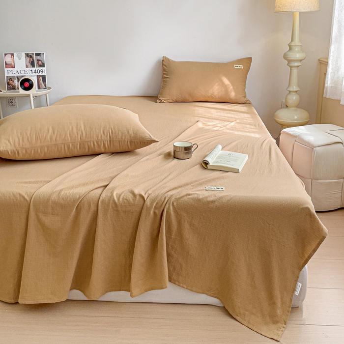 91家纺网 家纺一手货源 找家纺 澜妃 2025新款云感提花双层纱单床单  黄驼泡泡