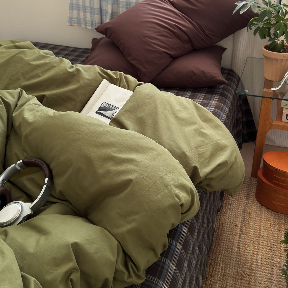 91家纺网 家纺一手货源 找家纺 （总）玖弘家居 2025新款纯色被套格子单混搭四件套