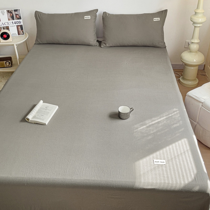 91家纺网 家纺一手货源 找家纺 澜妃 2025新款云感提花双层纱单床单  灰色泡泡