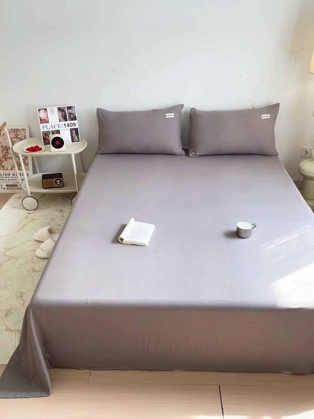 91家纺网 家纺一手货源 找家纺 澜妃 2025新款云感提花双层纱单床单  灰色泡泡