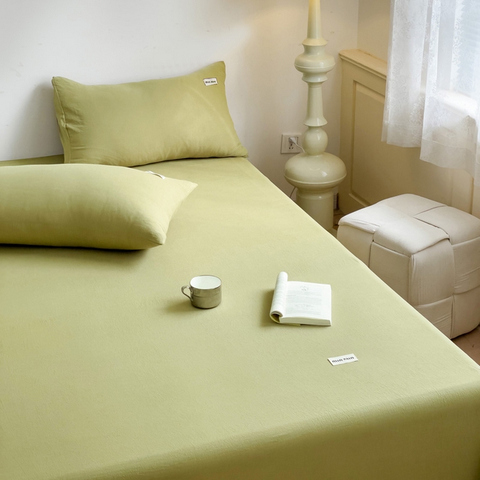 91家纺网 家纺一手货源 找家纺 澜妃 2025新款云感提花双层纱单床单  芥末绿泡泡