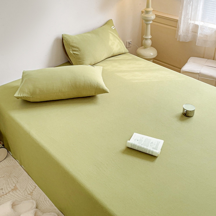 91家纺网 家纺一手货源 找家纺 澜妃 2025新款云感提花双层纱单床单  芥末绿泡泡