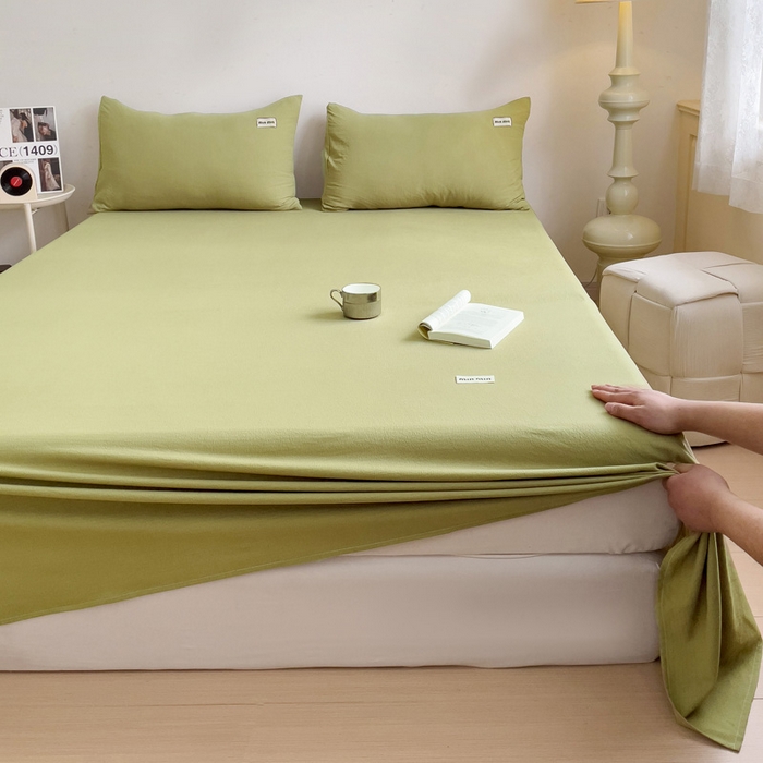 91家纺网 家纺一手货源 找家纺 澜妃 2025新款云感提花双层纱单床单  芥末绿泡泡