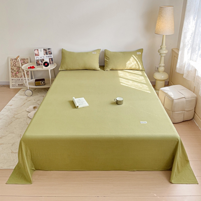 91家纺网 家纺一手货源 找家纺 澜妃 2025新款云感提花双层纱单床单  芥末绿泡泡