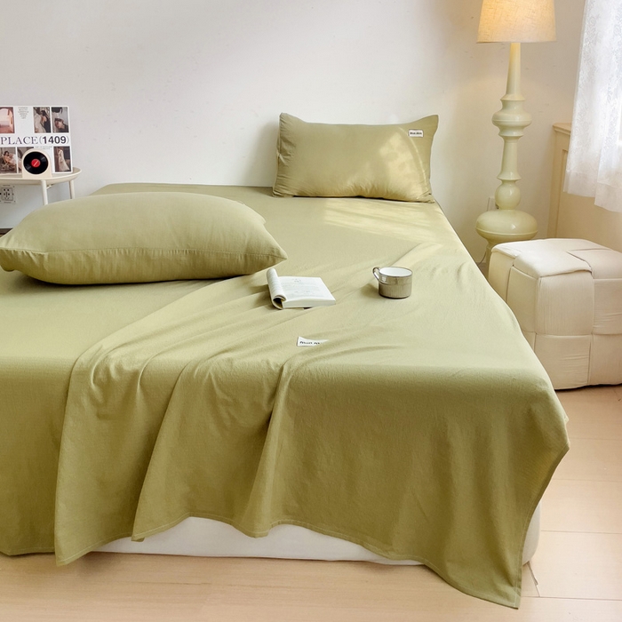 91家纺网 家纺一手货源 找家纺 澜妃 2025新款云感提花双层纱单床单  芥末绿泡泡