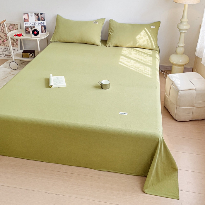 91家纺网 家纺一手货源 找家纺 澜妃 2025新款云感提花双层纱单床单  芥末绿泡泡