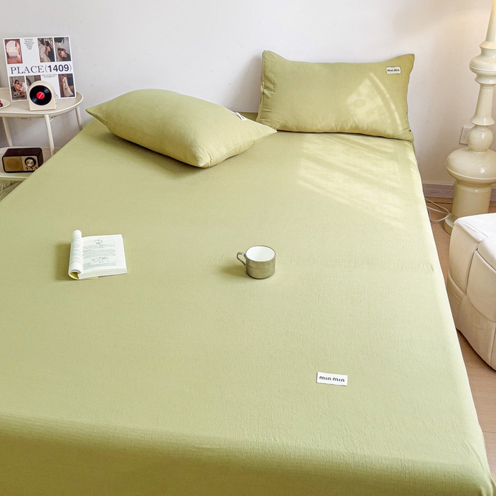 91家纺网 家纺一手货源 找家纺 澜妃 2025新款云感提花双层纱单床单  芥末绿泡泡